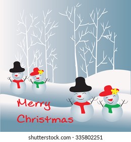 Snowman. Vector illustration of a snowman for Christmas card
