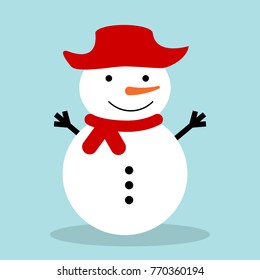Snowman vector illustration. Christmas character. Cartoon cute white snowman attributes of Christmas.