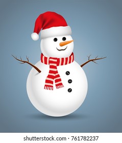 Snowman vector illustration for Christmas and Happy New Year card and poster advertising.