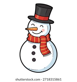 Ilustración vectorial de muñeco de nieve creada en un estilo de Arte vectorial simple y moderno, mostrando un personaje amigable de muñeco de nieve invernal. Ideal para temas de vacaciones, ilustraciones infantiles, decoraciones navideñas y proyectos digitales o impresos.