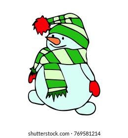 Snowman vector illustration. Doodle style. Design, print, decor, textile, paper