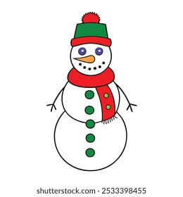 Snowman Vector Illustration - Festive Clipart, Line Art, Silhouette, Icon