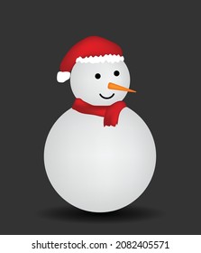 Snowman vector illustration isolated on background. 3d illustration. Smiling Christmas snowman in a red hat with a bubo and a scarf.