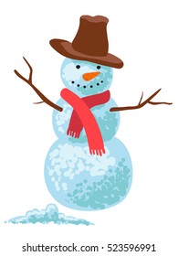 Snowman. Vector illustration isolated on white background. Winter theme and holiday.