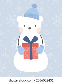 Snowman vector illustration. Isolated white polar bear clip art. Cute Christmas character. Flat winter design.