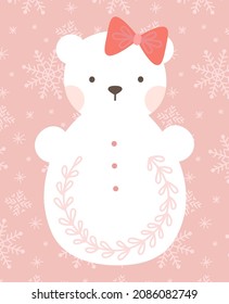 Snowman vector illustration. Isolated white polar bear clip art. Cute Christmas character. Flat winter design.