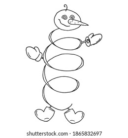 Snowman. Vector illustration of a merry snowman for Christmas. Hand drawn funny snowman.