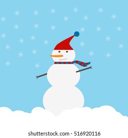 Snowman vector illustration on blue background