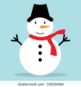 Snowman vector illustration on blue background for Christmas design.