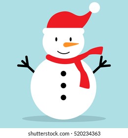 Snowman vector illustration on blue background for Christmas design.