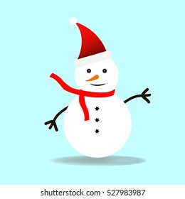Snowman vector illustration on blue background for Christmas design.