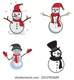 Ilustración vectorial de muñeco de nieve sobre fondo blanco