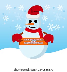 Snowman vector illustration on Winter background