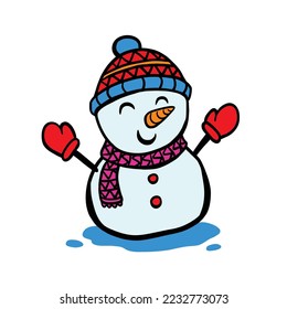 snowman vector illustration with simple cartoon depiction and very cute and cute