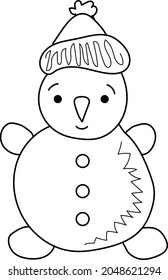 The snowman. Vector illustration with a single line. Winter lineart illustration.
