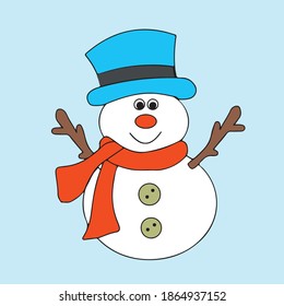 Snowman vector isolated, with red scarf and colorful hat.