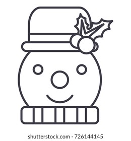 snowman vector line icon, sign, illustration on background, editable strokes