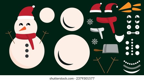 Snowman vector. Making your own snowman. Simple winter snowman creator.	