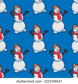 Snowman vector seamless pattern for print or web design