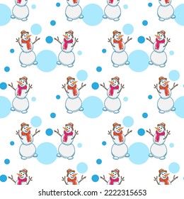 Snowman vector seamless pattern for print or web design