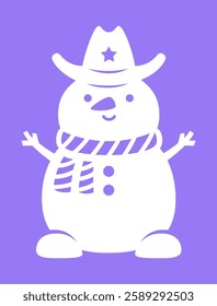 Snowman vector silhouette. Paper or laser cut template. Christmas character. Cute illustration. Holiday symbol. For card, window and wall decorations, for craft and sublimation.