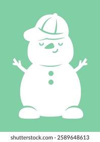 Snowman vector silhouette. Paper or laser cut template. Christmas character. Cute illustration. Holiday symbol. For card, window and wall decorations, for craft and sublimation.