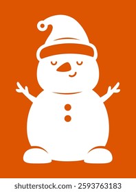 Snowman vector silhouette. Paper or laser cut template. Christmas character. Cute illustration. Holiday symbol. For card, window and wall decorations, for craft and sublimation.