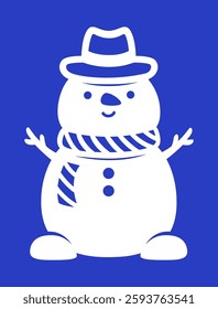 Snowman vector silhouette. Paper or laser cut template. Christmas character. Cute illustration. Holiday symbol. For card, window and wall decorations, for craft and sublimation.