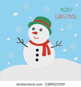 Snowman vector. Snowman with snowflakes clip art. Merry christmas and happy new year clip art. Flat vector in cartoon style isolated