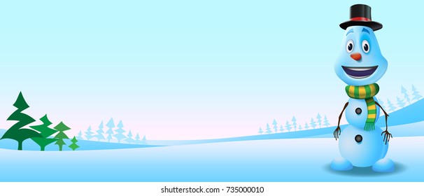 Snowman vector, winter banner, funny snowman