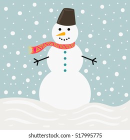 Snowman vector with a winter snow