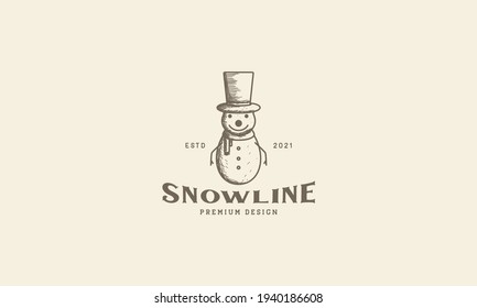 snowman vintage with magic hat logo vector symbol icon design illustration