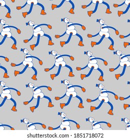 Snowman Walking pattern seamless. Christmas and new year background. Snowman go ornament
