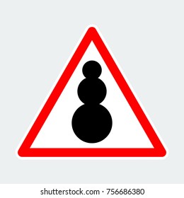 snowman, warning triangle road sign