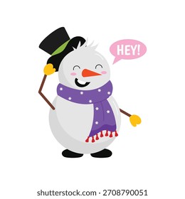 Muñeco de nieve ondeando Hola Vector pegatina ilustración.