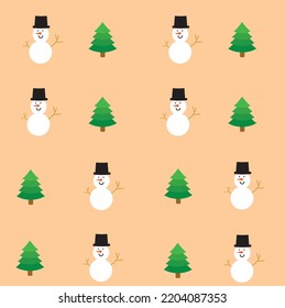 snowman wearing black hat and Christmas tree