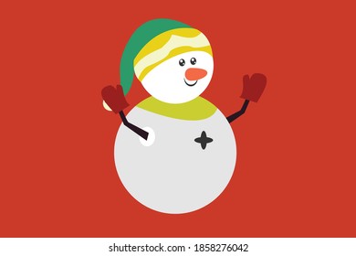 Snowman Wearing Christmas Gloves and Hat