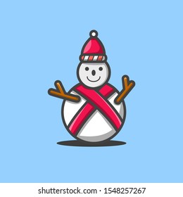 Snowman wearing a christmas hat vector illustration with clean background