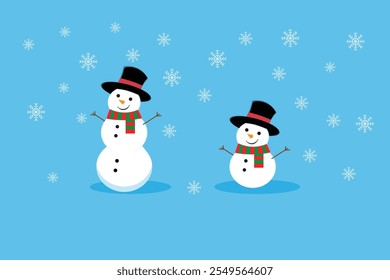 snowman wearing a cowboy hat on a blue background and snow.vector