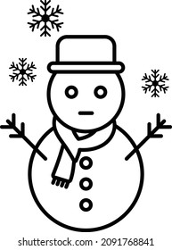 Snowman wearing hat Concept Vector Line Icon Design, Winter Season activities Symbol, Coldest Weather Sign, Snow and frost Stock Illustration