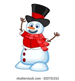 snowman wearing a hat, red sweater and a red scarf for your design vector illustration