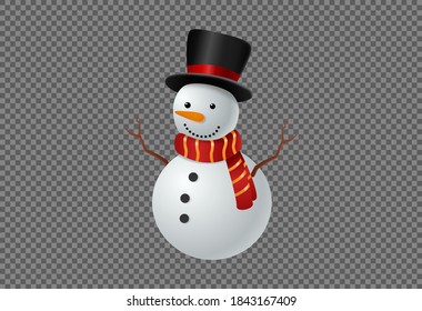 Snowman wearing  hat and scarf smile isolate on png or transparent  background, graphic resources  for  Christmas,New  Year, Birthdays, Special event, vector illustration 