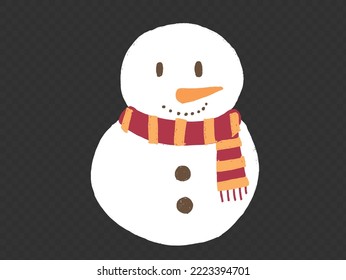 Snowman wearing  hat and scarf smile  in snowy landscapes isolate on falling snow  background, graphic resources  for  Christmas,New  Year, Birthdays, Special event, vector illustration 