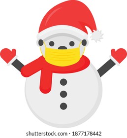 Snowman wearing protective medical mask in winter to protect against coronavirus Concept Vector Color Icon Design, Merry Christmas Symbol on white background, New Year Celebration Sign,