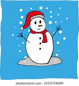 snowman wearing a red hat and red scarf