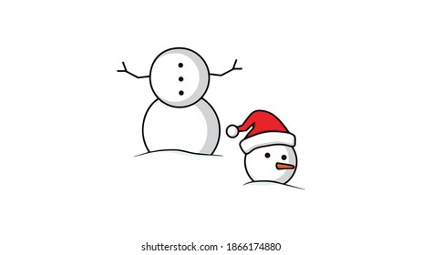Snowman wearing Santa Claus hat on white background vector illustration