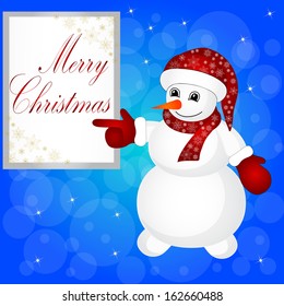 Snowman wearing santa hat