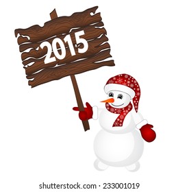 Snowman wearing Santa hat isolated on the white background. Vector