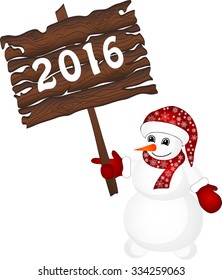 Snowman wearing santa hat isolated on the white background. Vector