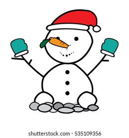 Snowman wearing a Santa hat on isolate black-ground 